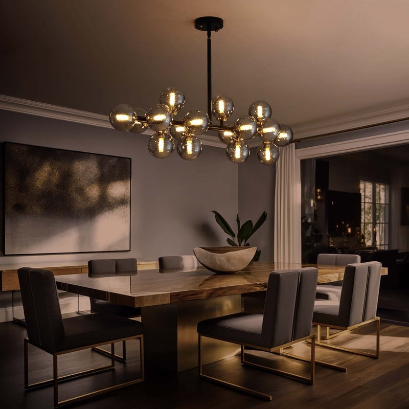 Lampadario lineare moderno di metà secolo da 40 pollici, lampada a sospensione Sputnik in ottone dorato a 16 luci con globo in vetro smerigliato per sala da pranzo