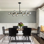 Lampadario lineare moderno di metà secolo da 40 pollici, lampada a sospensione Sputnik in ottone dorato a 16 luci con globo in vetro smerigliato per sala da pranzo