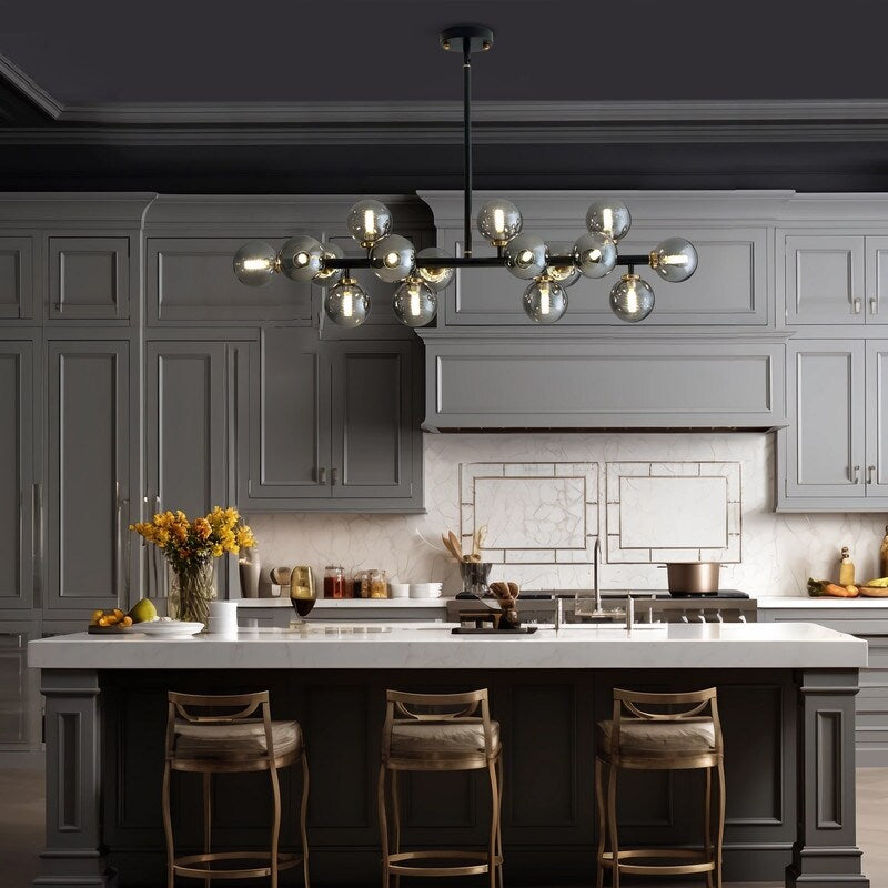 Lampadario lineare moderno di metà secolo da 40 pollici, lampada a sospensione Sputnik in ottone dorato a 16 luci con globo in vetro smerigliato per sala da pranzo