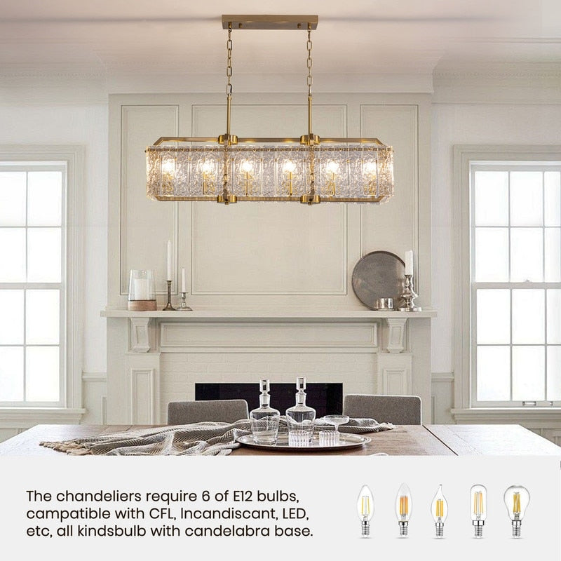 Lampadari di cristallo moderni lineari da 40 pollici Lampadario rettangolare in ottone dorato a 16 luci per sala da pranzo, soggiorno, isola della cucina