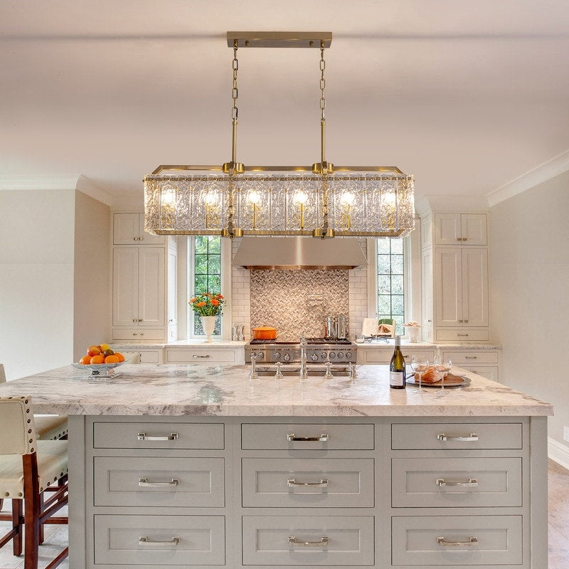 Lampadari di cristallo moderni lineari da 40 pollici Lampadario rettangolare in ottone dorato a 16 luci per sala da pranzo, soggiorno, isola della cucina