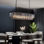 Lampadario moderno contemporaneo in cristallo grigio fumé e nero da 47 pollici, a 2 livelli, con isola da cucina lineare, per sala da pranzo