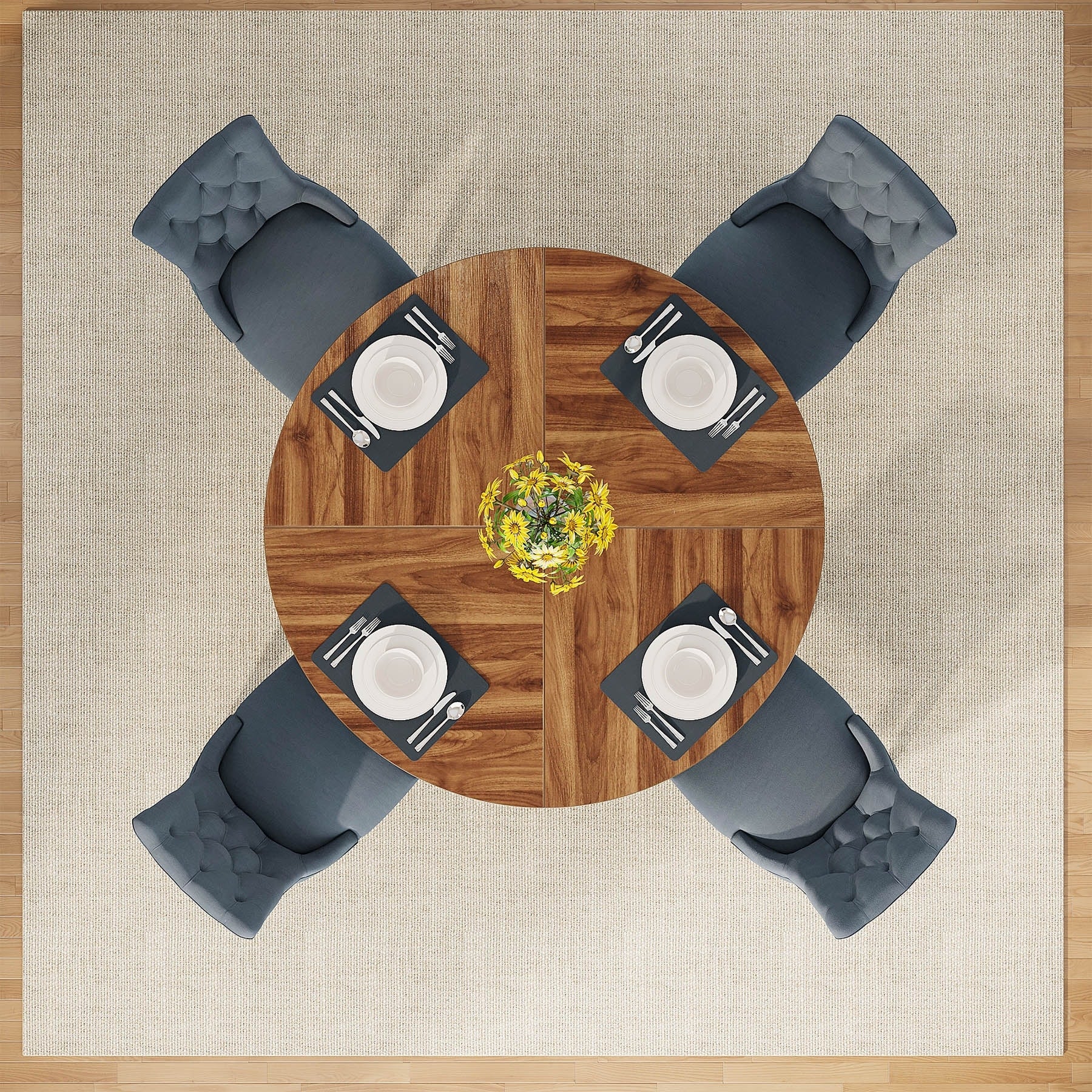 Tavolo da pranzo rotondo da 47 pollici per 4 persone, tavolo da cucina in stile rustico, piccolo tavolo da pranzo, tavolo da cucina in legno per sala da pranzo e soggiorno