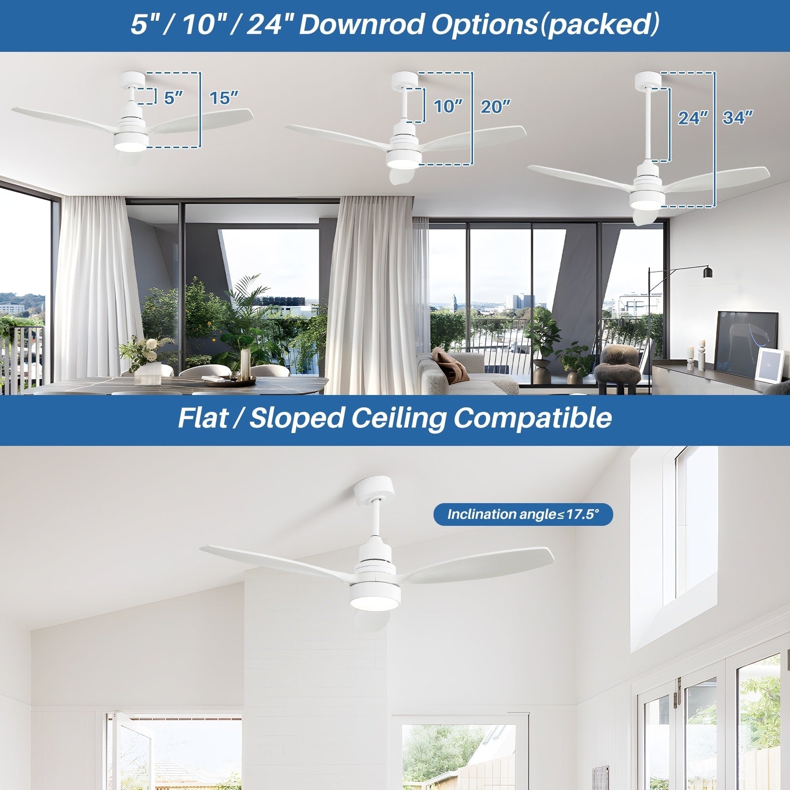 Ventilatore da soffitto a LED integrato da 48 e 52 pollici con luce e telecomando, motore CC reversibile