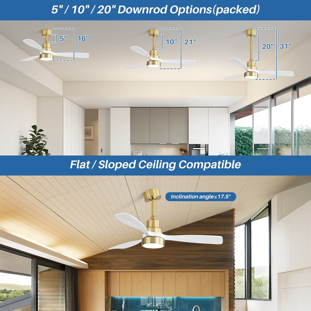 Ventilatore da soffitto a LED integrato da 48 e 52 pollici con luce e telecomando, motore CC reversibile