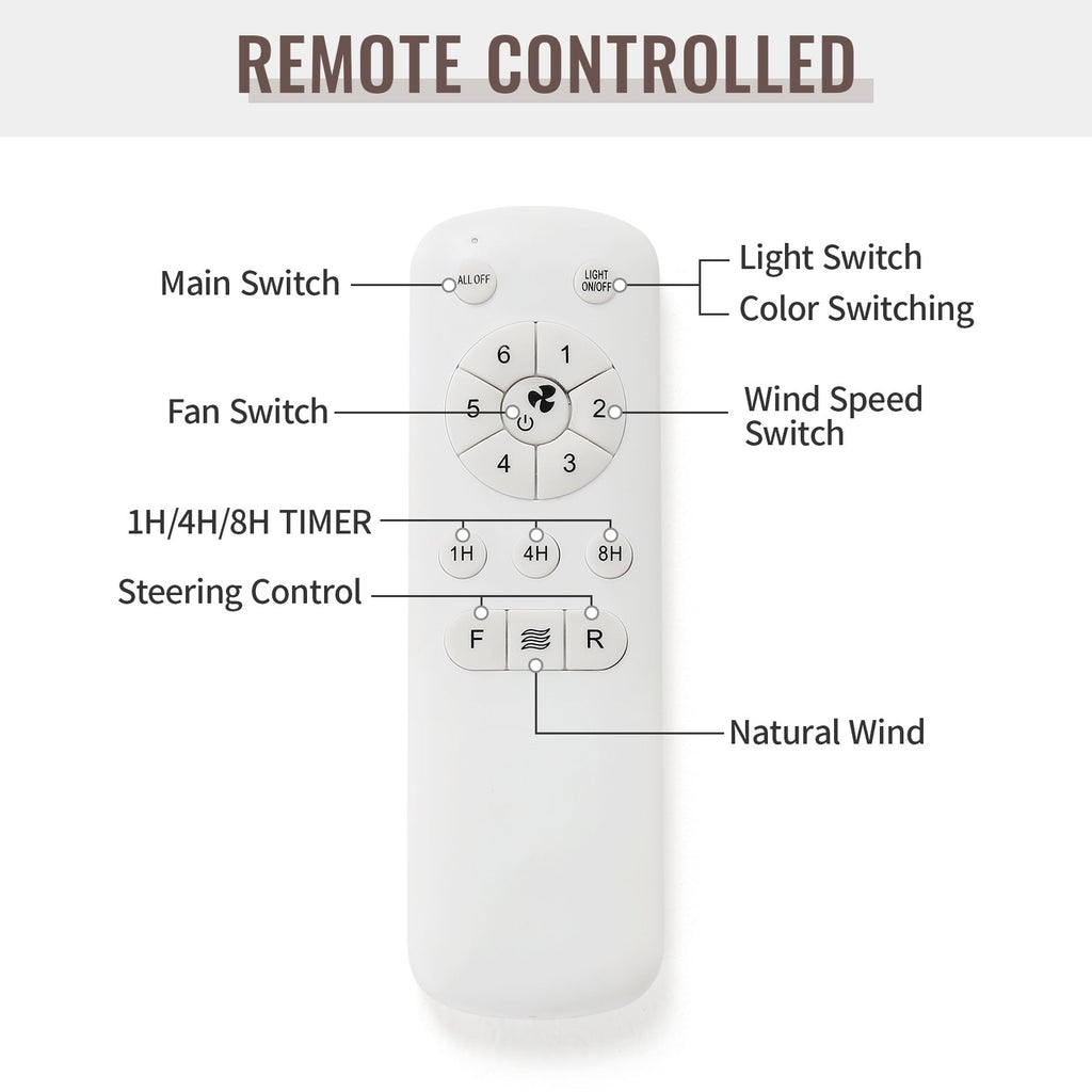 Ventilatore da soffitto a LED integrato da 48 e 52 pollici con luce e telecomando, motore CC reversibile
