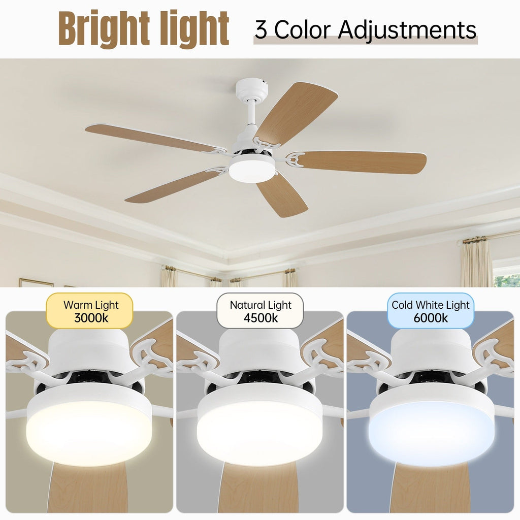 Ventilatore da soffitto a LED integrato da 48 e 52 pollici con luce e telecomando, motore CC reversibile