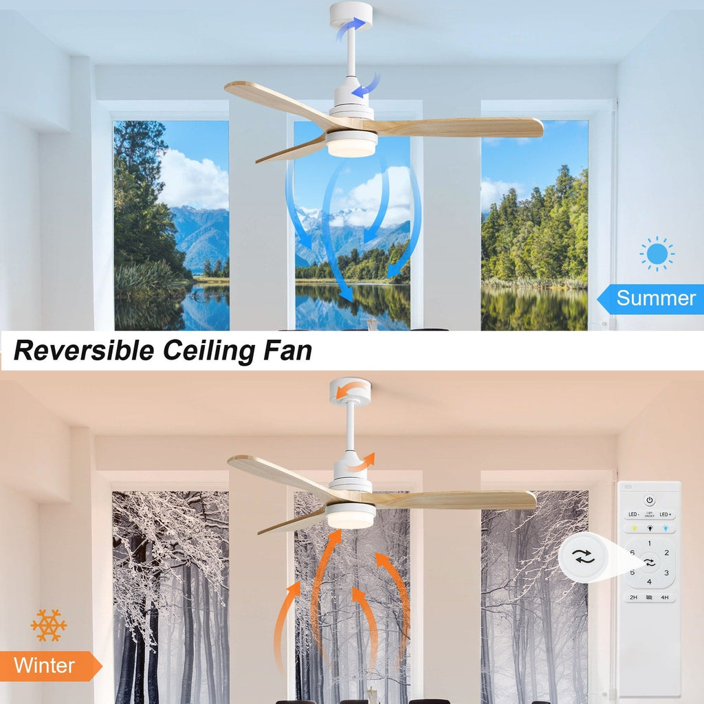 Ventilatore da soffitto a LED integrato da 48 e 52 pollici con luce e telecomando, motore CC reversibile