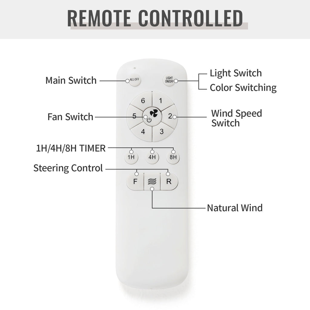 Ventilatore da soffitto a LED integrato da 48 e 52 pollici con luce e telecomando, motore CC reversibile