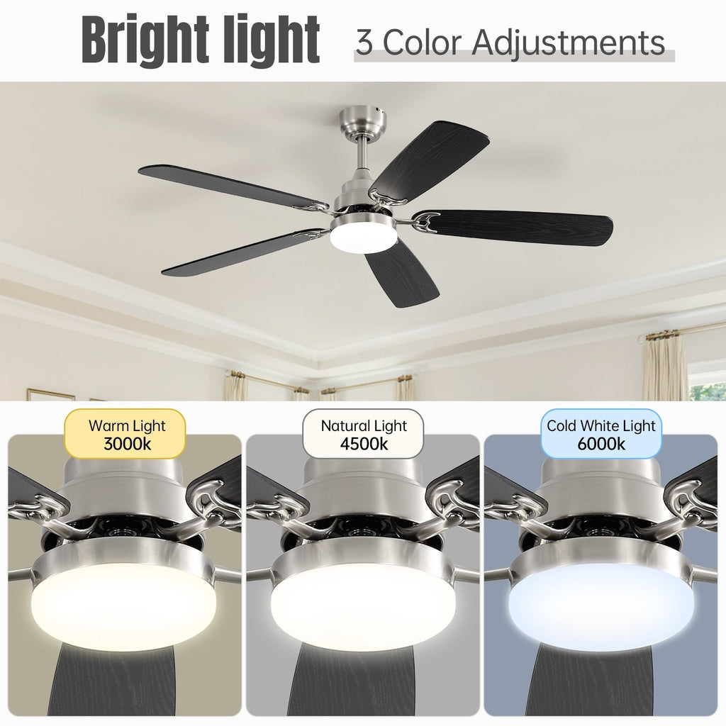 Ventilatore da soffitto a LED integrato da 48 e 52 pollici con luce e telecomando, motore CC reversibile
