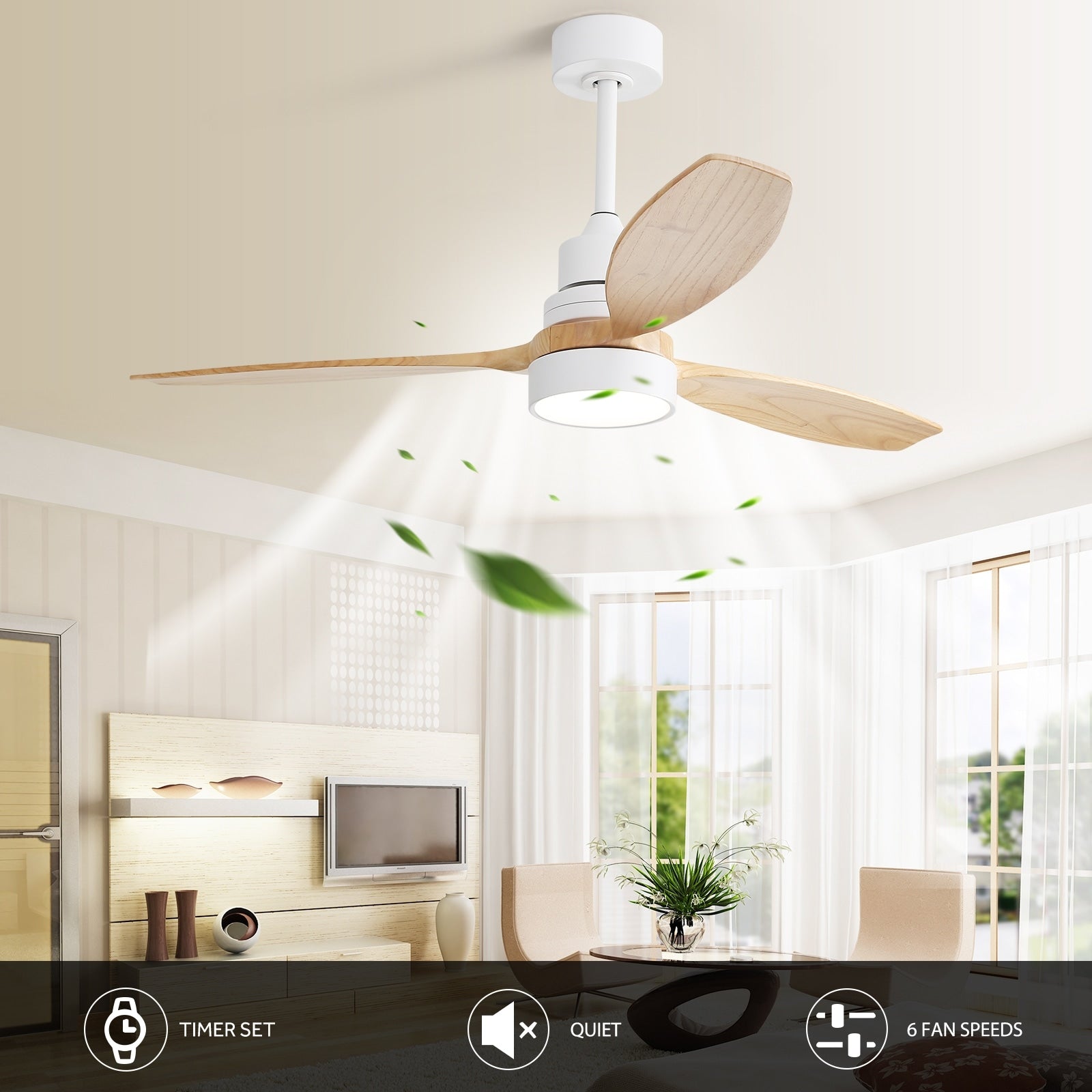 Ventilatore da soffitto a LED integrato da 48 e 52 pollici con luce e telecomando, motore CC reversibile