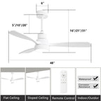 Ventilatore da soffitto a LED integrato da 48 e 52 pollici con luce e telecomando, motore CC reversibile