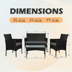 Set di 4 mobili da giardino in vimini per conversazione, set di mobili da esterno in rattan con cuscini