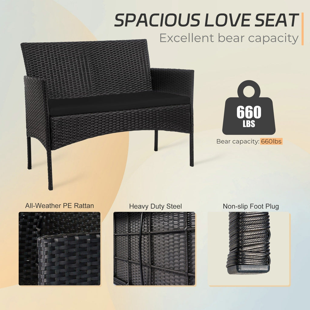 Set di 4 mobili da giardino in vimini per conversazione, set di mobili da esterno in rattan con cuscini