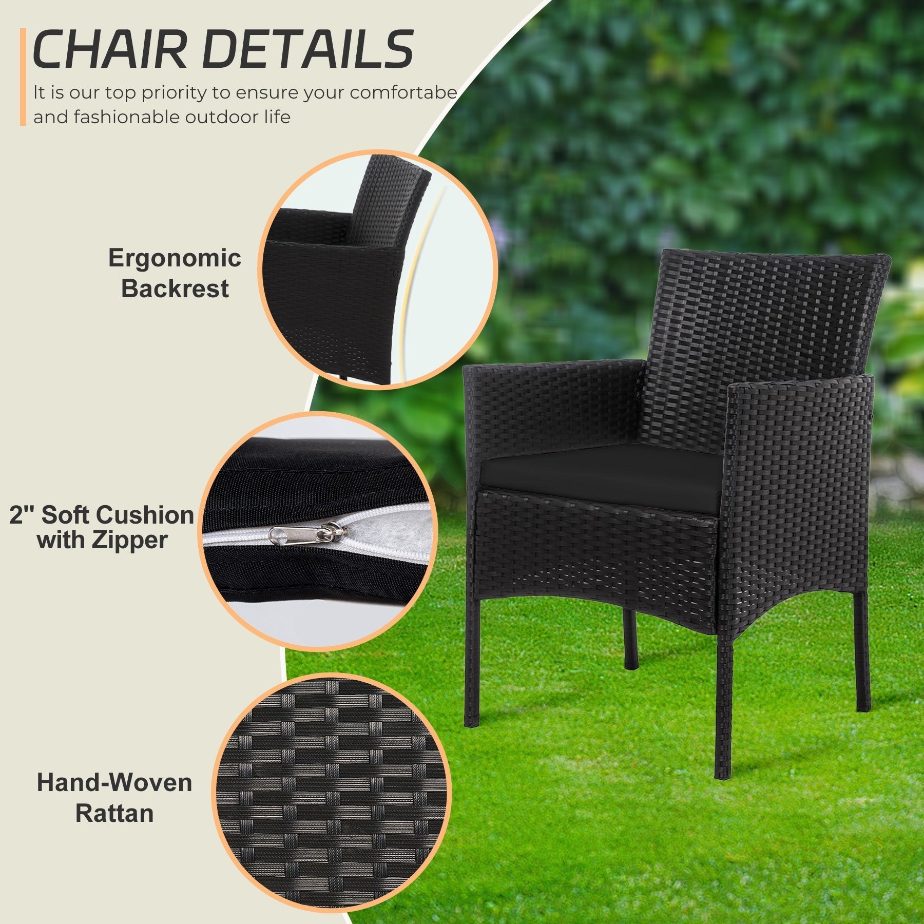 Set di 4 mobili da giardino in vimini per conversazione, set di mobili da esterno in rattan con cuscini