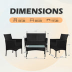 Set di 4 mobili da giardino in vimini per conversazione, set di mobili da esterno in rattan con cuscini