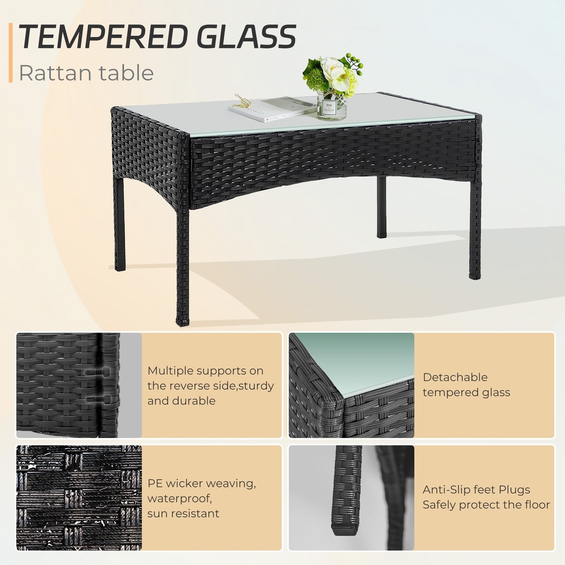 Set di 4 mobili da giardino in vimini per conversazione, set di mobili da esterno in rattan con cuscini