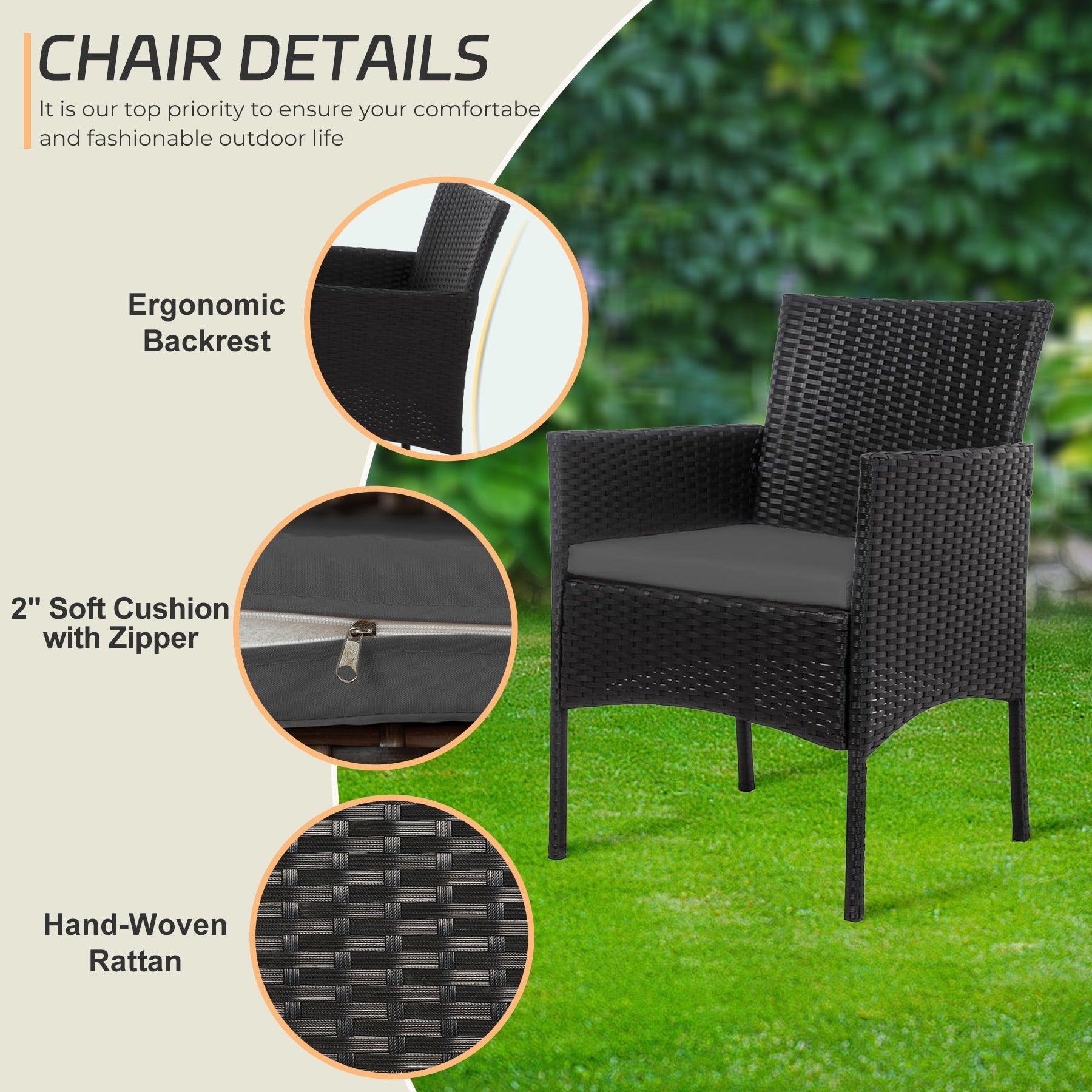 Set di 4 mobili da giardino in vimini per conversazione, set di mobili da esterno in rattan con cuscini