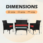 Set di 4 mobili da giardino in vimini per conversazione, set di mobili da esterno in rattan con cuscini