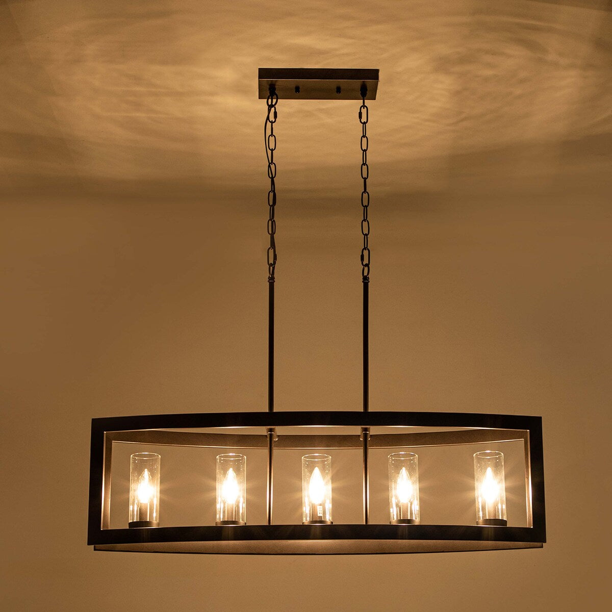 Lampadario rettangolare vintage in vetro a 5 luci, in stile industriale moderno di metà secolo, per isola da cucina