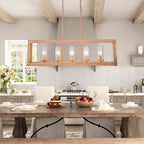 Lampadario rettangolare vintage in vetro a 5 luci, in stile industriale moderno di metà secolo, per isola da cucina