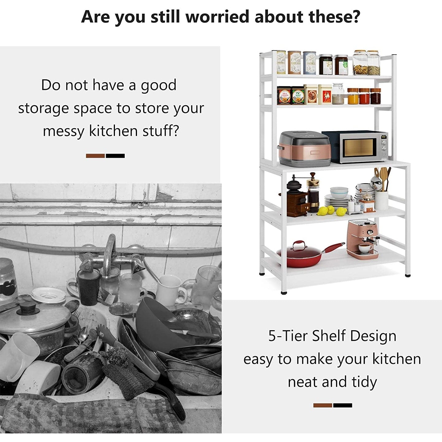 Scaffale da cucina a 5 ripiani, scaffale portaoggetti per forno a microonde, carrello da cucina industriale con portaoggetti