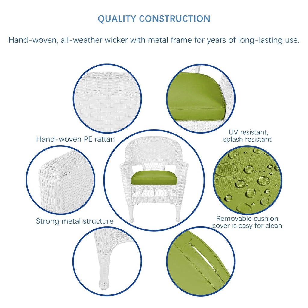 Set da pranzo in vimini bianco in resina da 5 pezzi