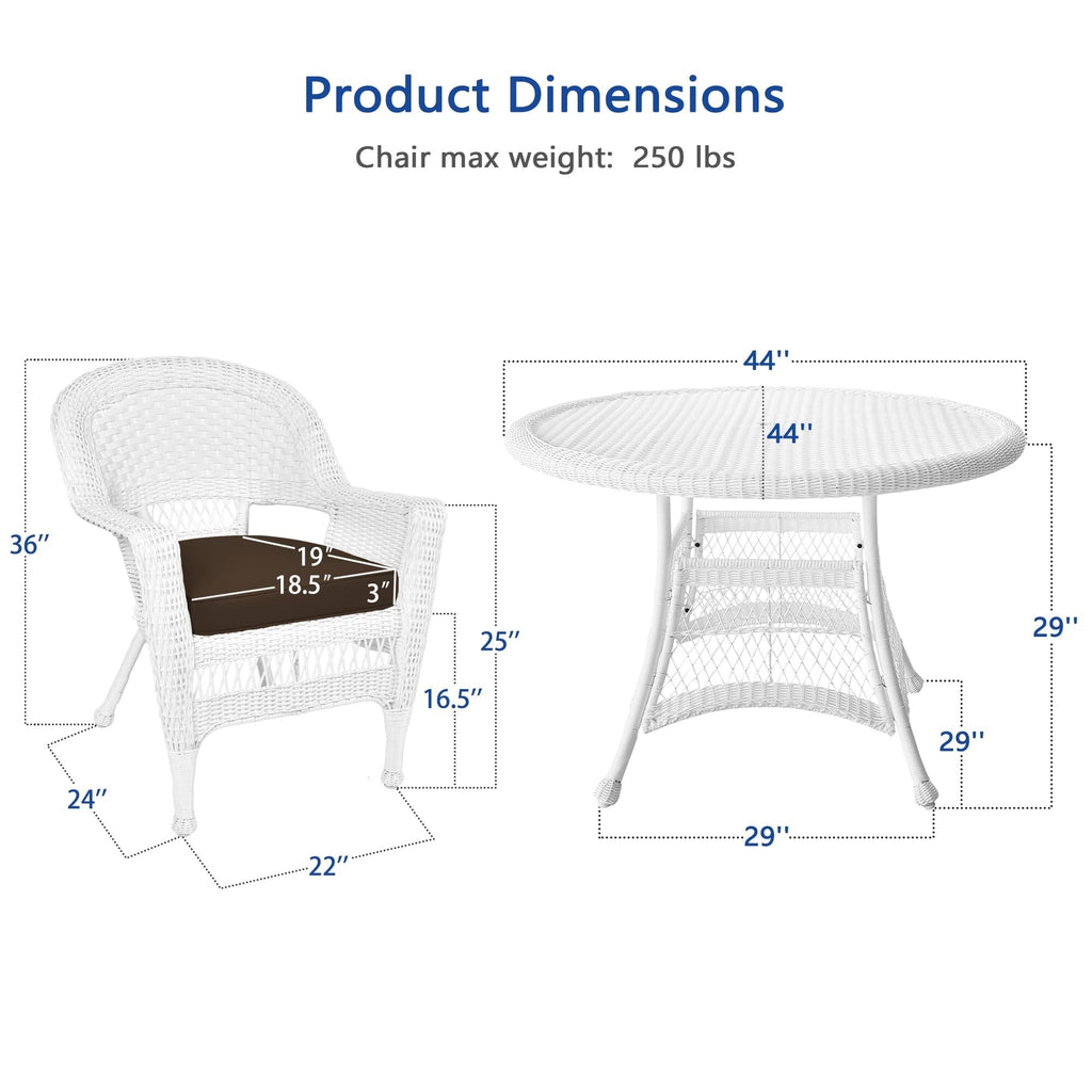 Set da pranzo in vimini bianco in resina da 5 pezzi