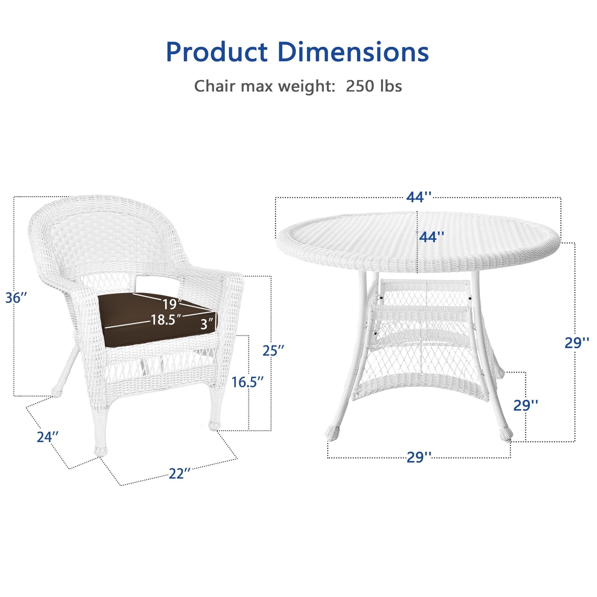 Set da pranzo in vimini bianco in resina da 5 pezzi