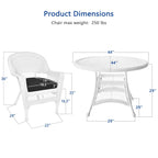 Set da pranzo in vimini bianco in resina da 5 pezzi