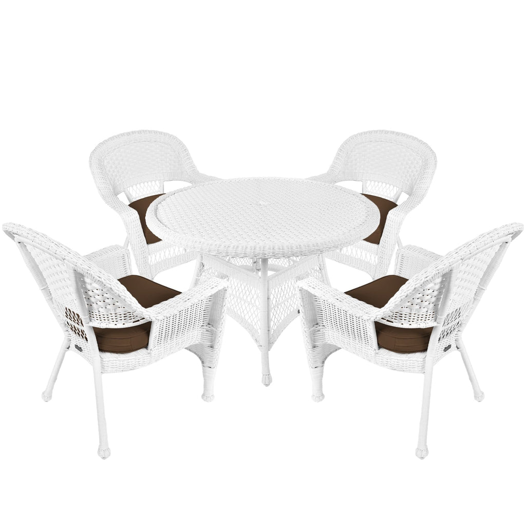 Set da pranzo in vimini bianco in resina da 5 pezzi