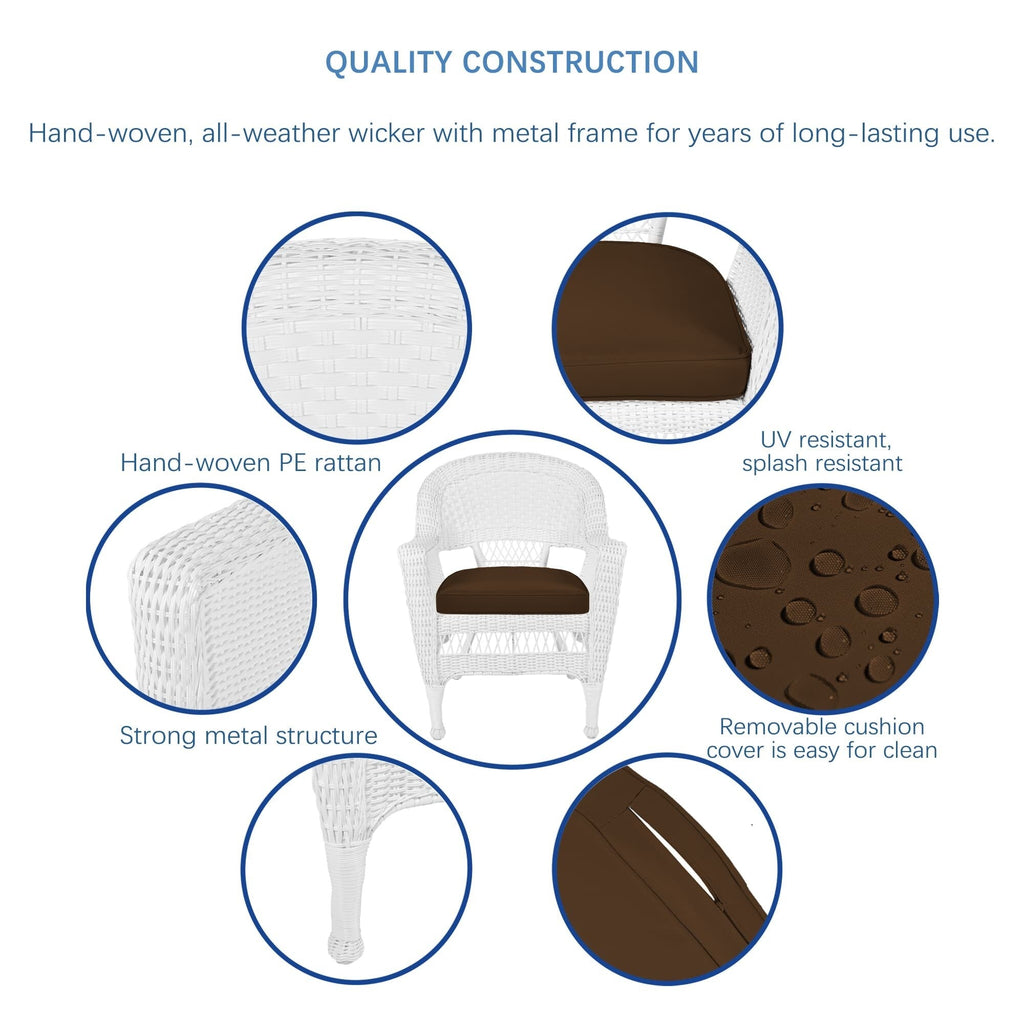 Set da pranzo in vimini bianco in resina da 5 pezzi