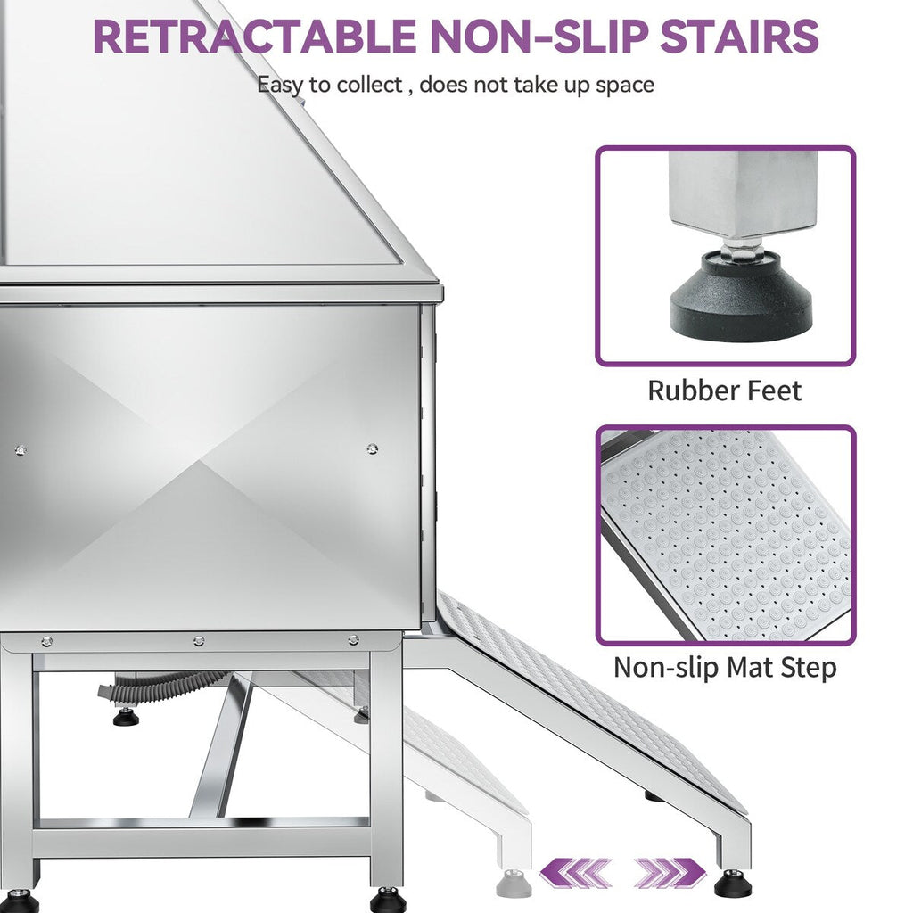 Vasca per toelettatura regolabile in acciaio inossidabile da 50'' con rampa a gradini