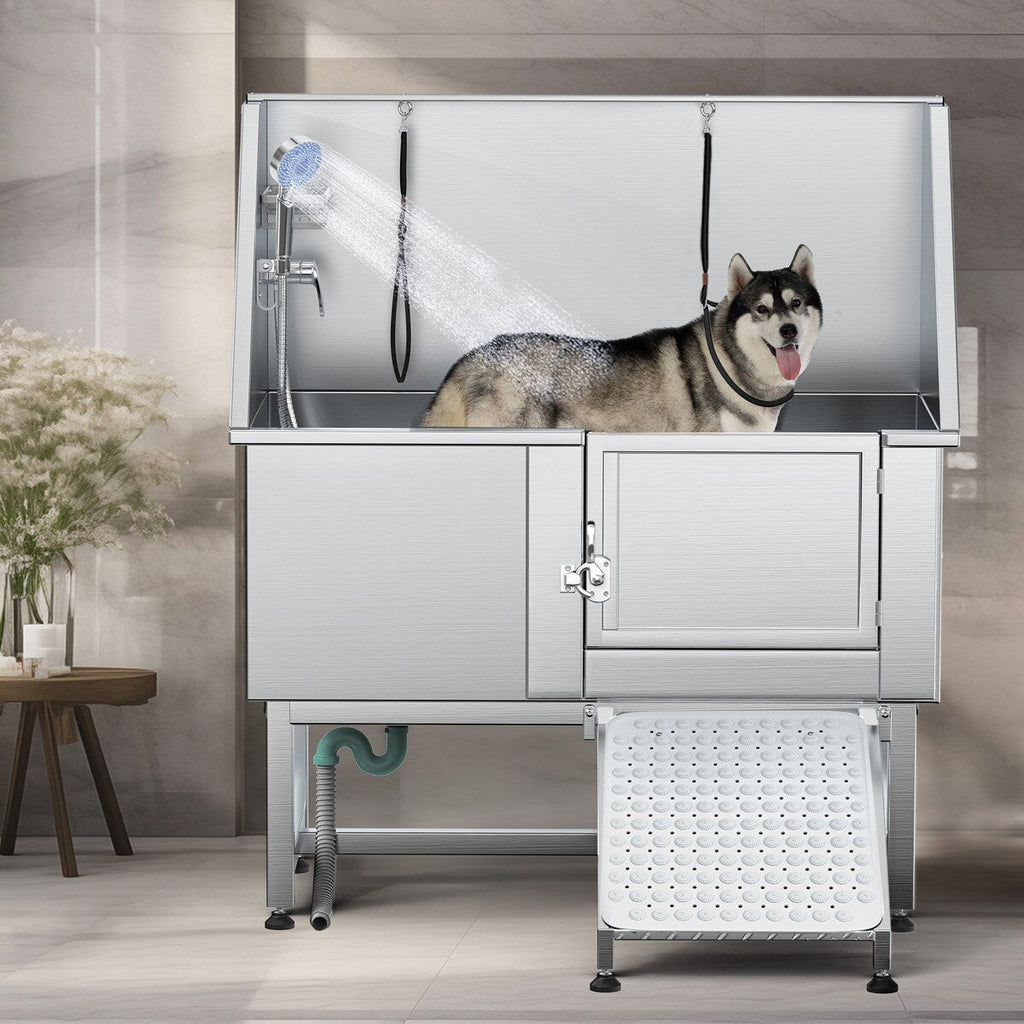 Vasca per toelettatura regolabile in acciaio inossidabile da 50'' con rampa a gradini