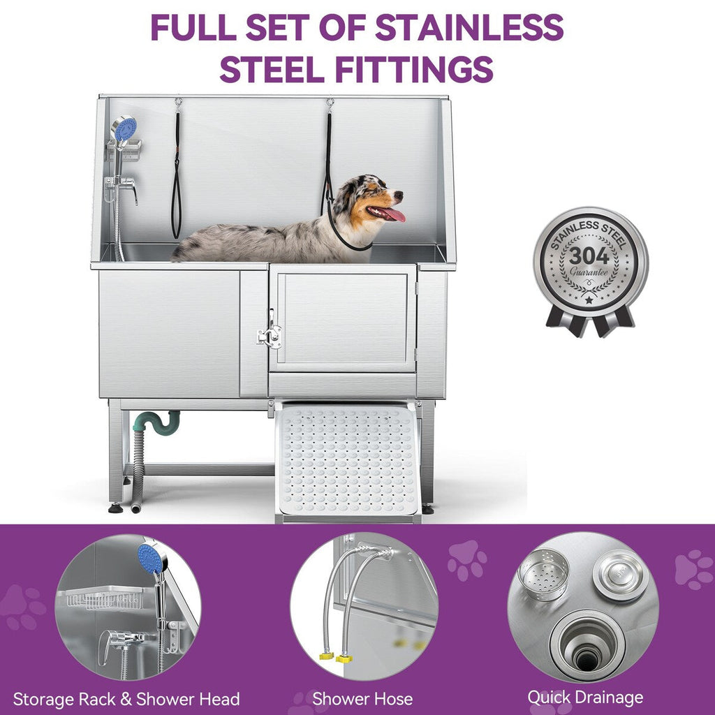 Vasca per toelettatura regolabile in acciaio inossidabile da 50'' con rampa a gradini