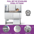 Vasca per toelettatura regolabile in acciaio inossidabile da 50'' con rampa a gradini