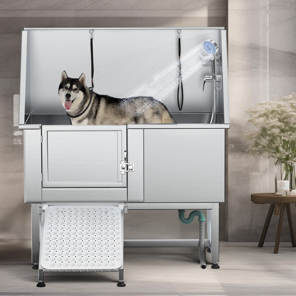 Vasca per toelettatura regolabile in acciaio inossidabile da 50'' con rampa a gradini