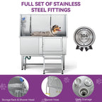 Vasca per toelettatura regolabile in acciaio inossidabile da 50'' con rampa a gradini