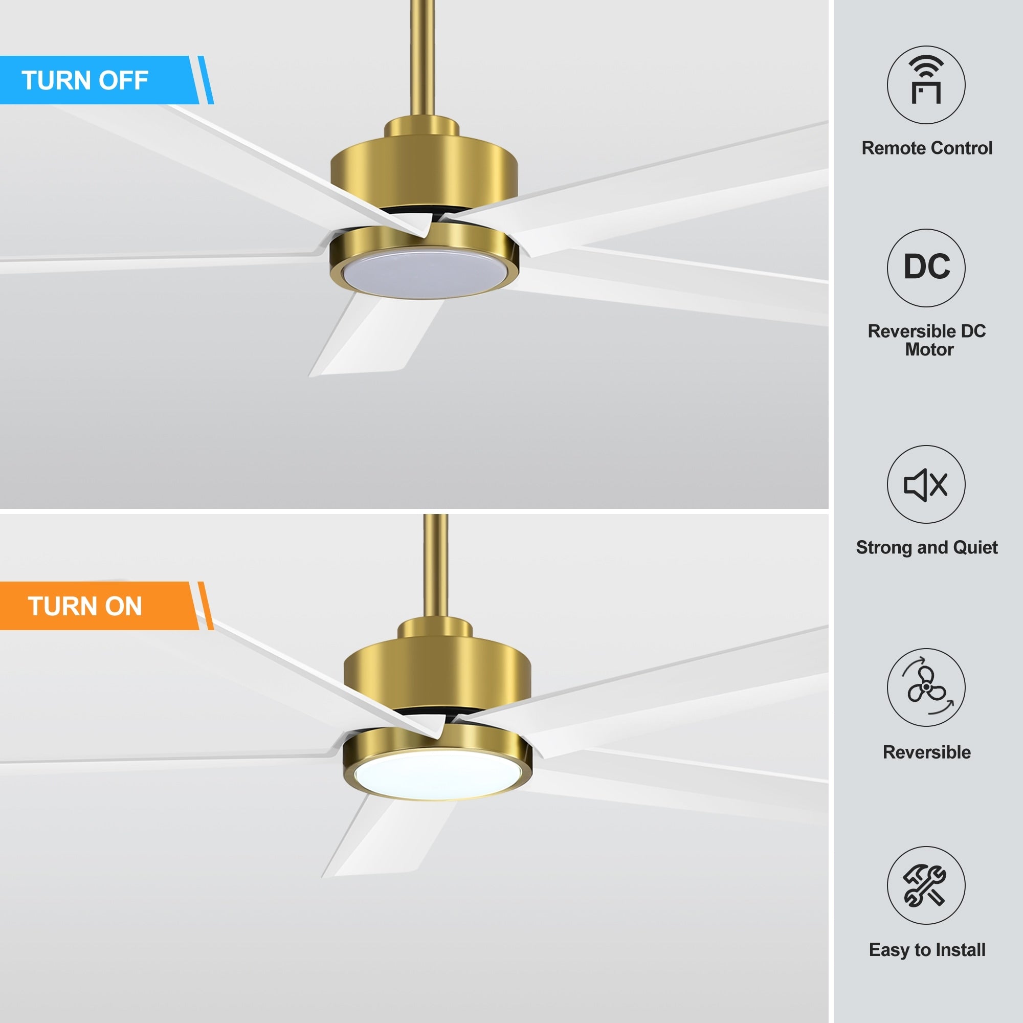 Ventilatore da soffitto a LED Breezary 65/52/42 a 5 pale con kit luci e telecomando