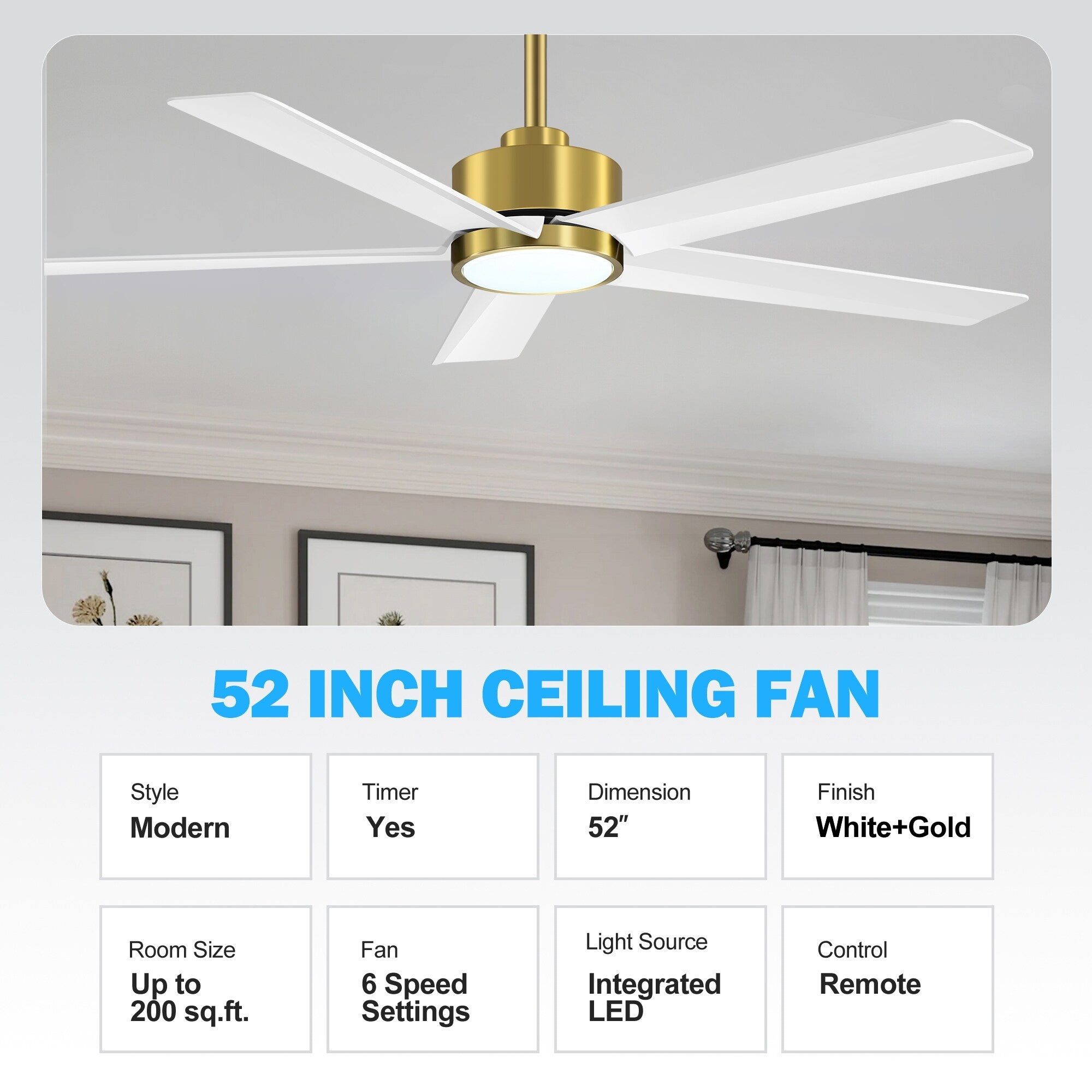 Ventilatore da soffitto a LED Breezary 65/52/42 a 5 pale con kit luci e telecomando