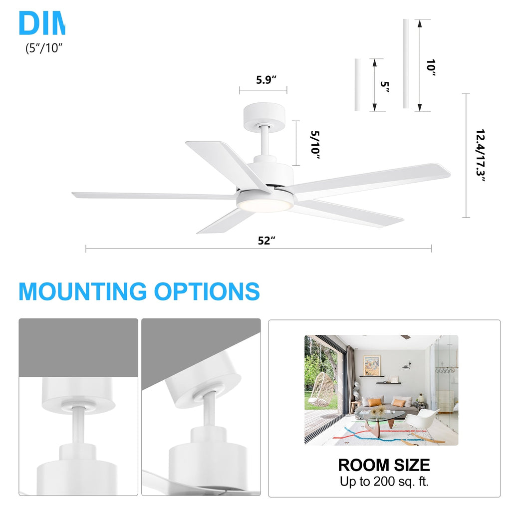 Ventilatore da soffitto a LED Breezary 65/52/42 a 5 pale con kit luci e telecomando