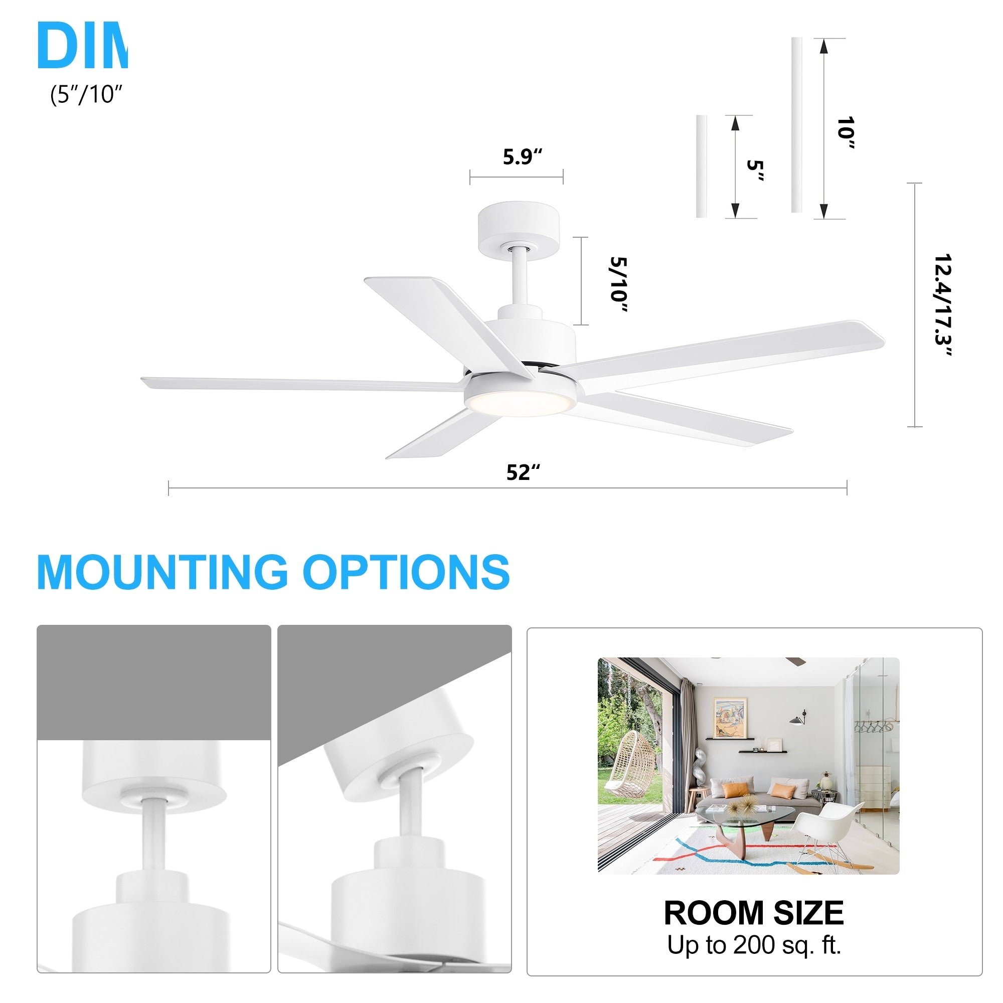 Ventilatore da soffitto a LED Breezary 65/52/42 a 5 pale con kit luci e telecomando