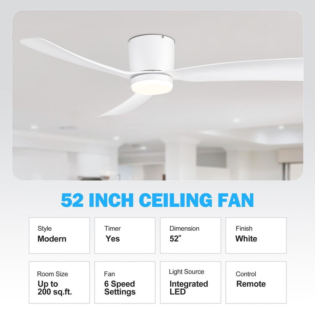 Ventilatore da soffitto a LED da 52 pollici nero/bianco con telecomando (3 pale)