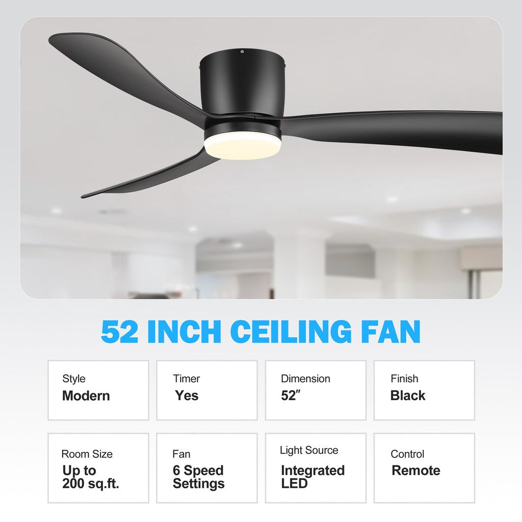 Ventilatore da soffitto a LED da 52 pollici nero/bianco con telecomando (3 pale)