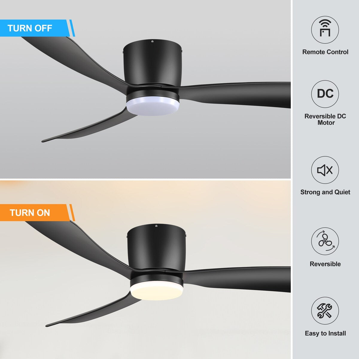 Ventilatore da soffitto a LED da 52 pollici nero/bianco con telecomando (3 pale)