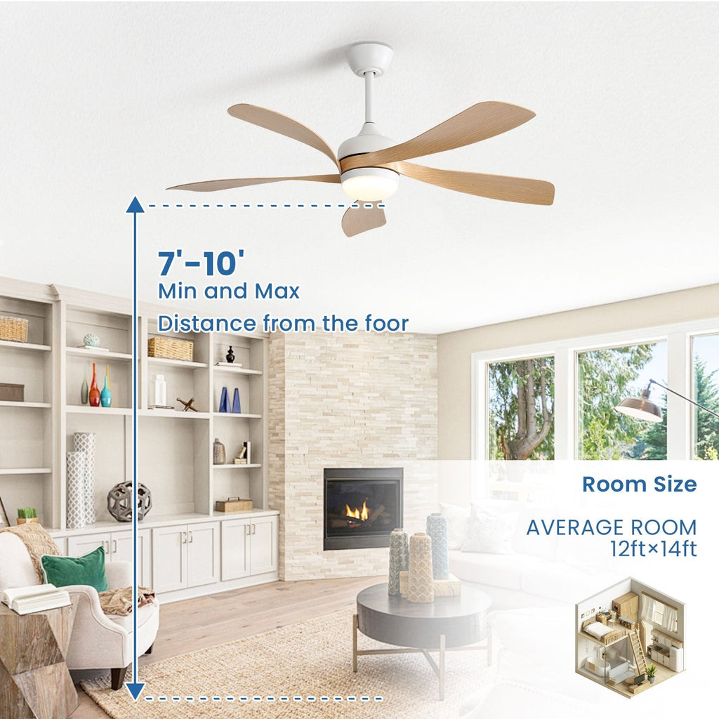 Ventilatore da soffitto da 52 pollici con telecomando e luci, motore DC silenzioso, 5 pale, ventilatore moderno ad alto CFM