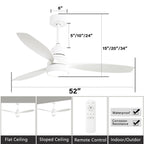 Ventilatore da soffitto a LED integrato da 48 e 52 pollici con luce e telecomando, motore CC reversibile