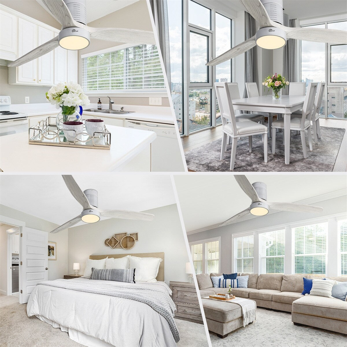 Ventilatore da soffitto a filo in stile fattoria da 52 pollici con luce e telecomando, motore CC reversibile