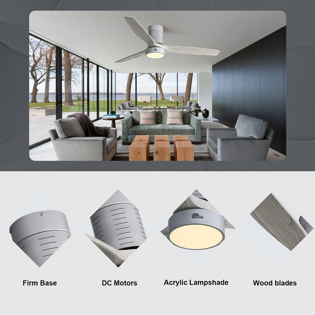 Ventilatore da soffitto a filo in stile fattoria da 52 pollici con luce e telecomando, motore CC reversibile