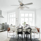 Ventilatore da soffitto moderno in cristallo cromato da 52 pollici con 5 pale in legno e telecomando